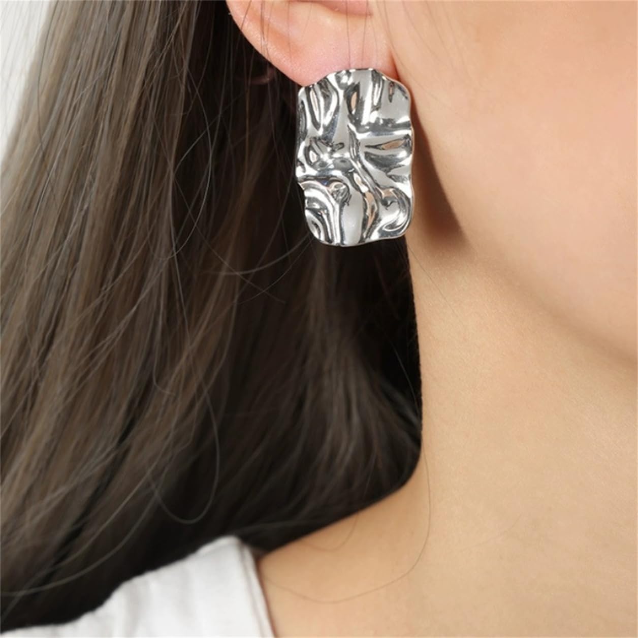 Gold Chunky Square Earrings for Women Dainty Thick Studs for Women Simple Irregular Drop Dangle Earrings Jewelry (Silver-2) - Image 3