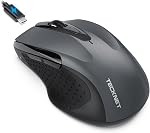 TECKNET Bluetooth Mouse Jiggler, Rechargeable Wireless Mouse (BT5.0/3.0 & 2.4G) 4800 DPI Optical Tracking, 6 Adjustable DPI, Quiet Clicks, 6 Buttons USB A Mouse Wide Compatibility - Black