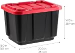 IRIS USA 45 Liter Stackable Heavy Duty Totes for Truck, 4 Pack, BPA-Free Tough Storage Bins, Garage Organizing Container with Durable Snap Lid, Black/Red