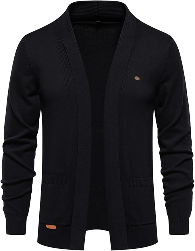 Cardigan Lungo Uomo In Cotone Con Tasche – Colletto Alto, Aperto, Morbido, Vestibilità Casual, Maglia Spessa, Invernale, Qualità Alta - copertina