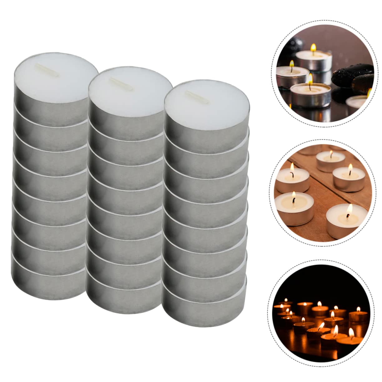Velas de Té Redondas sin Humo Base de Aluminio 100 Unidades, Color Claro, de Larga Duración, Hogar y Salón de Té
