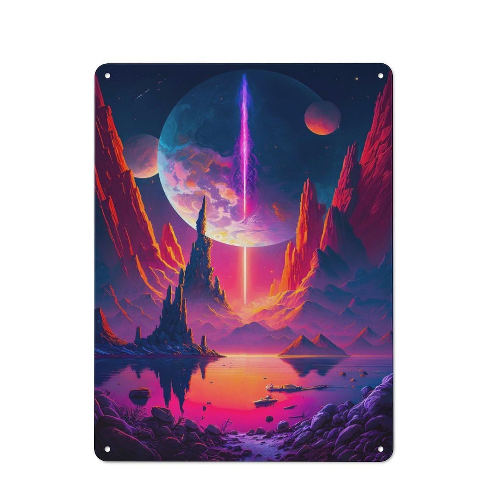 Colorful Space Landscape Character Metal Wall Decor 40x30cm, Vintage Metal Sign for Home, Shop, Pub Or Studio Wall