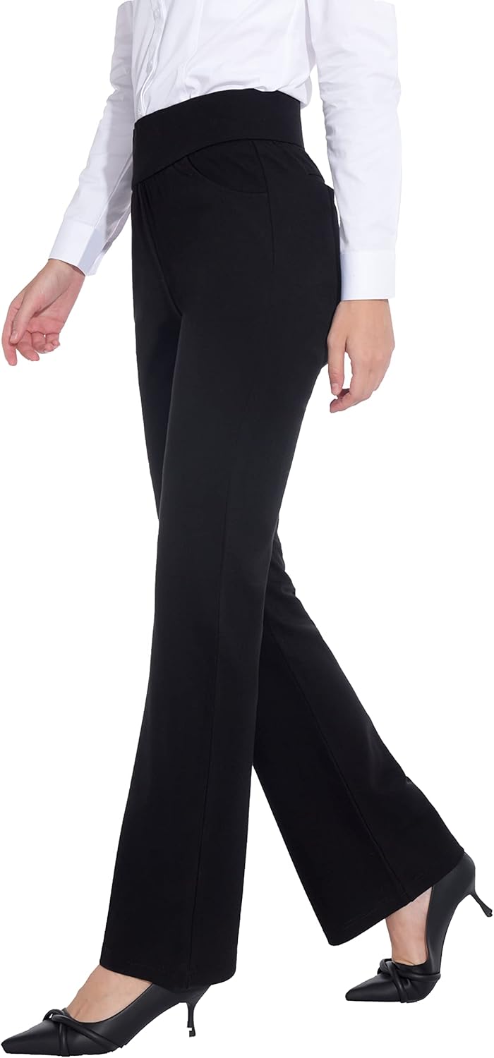 ZTN Women's High Waist Pull-On Dress Pants Tummy Control Pants for Work Business Casual Office Trousers with 4 Pockets at  Women’s Clothing store
