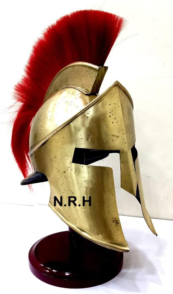 Nautical Replica Hub 300 King Leonidas Spartan armor Helmet Red Plume On Stand