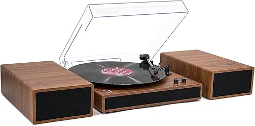 MPK - Tocadiscos Bluetooth, sistema de alta fidelidad con altavoces de estantería, tocadiscos de vinilo de 3 velocidades con transmisión por correa