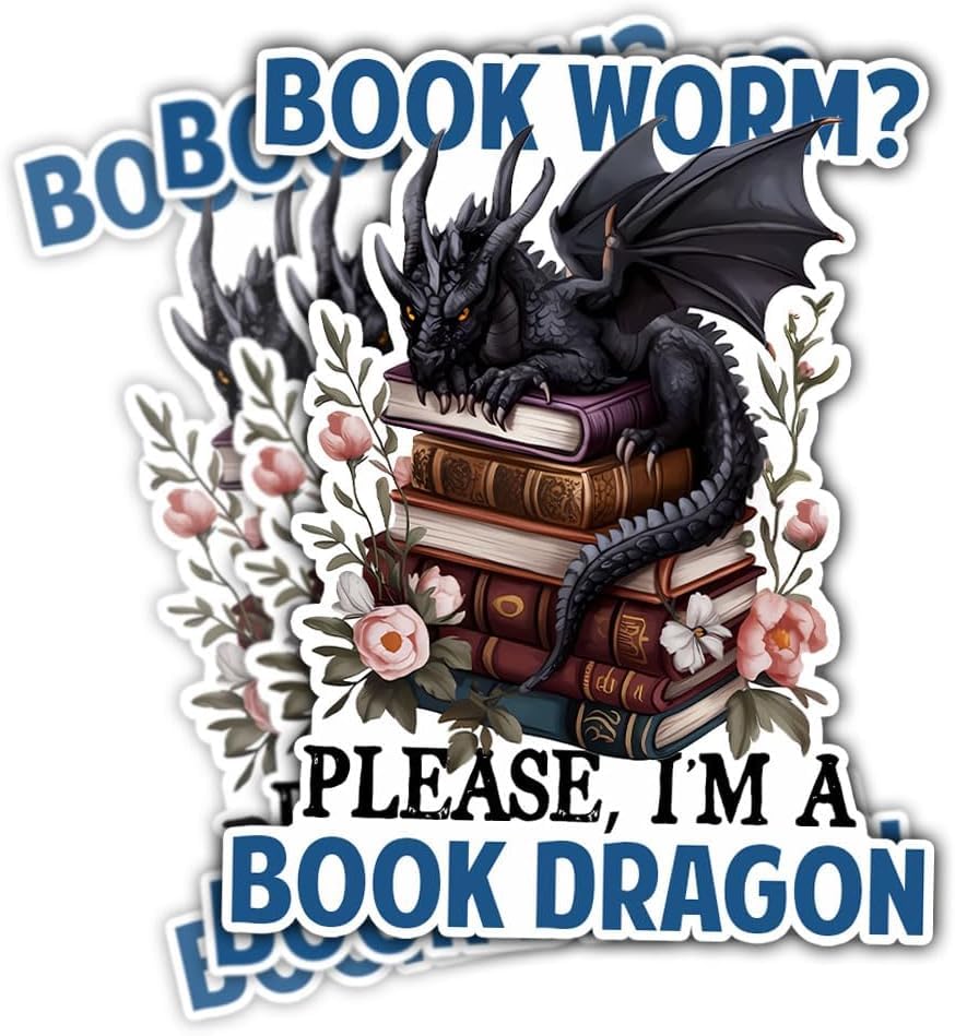 Image of (3PCs) Bookworm Please I Am A Book Dragon Sticker, Fantasy Books Stickers for Kindle Adult, Bookworm Stickers, Books Lover Gifts for Laptop Water Bottle Phone Car Helmet 3 inch (Normal, 5in)