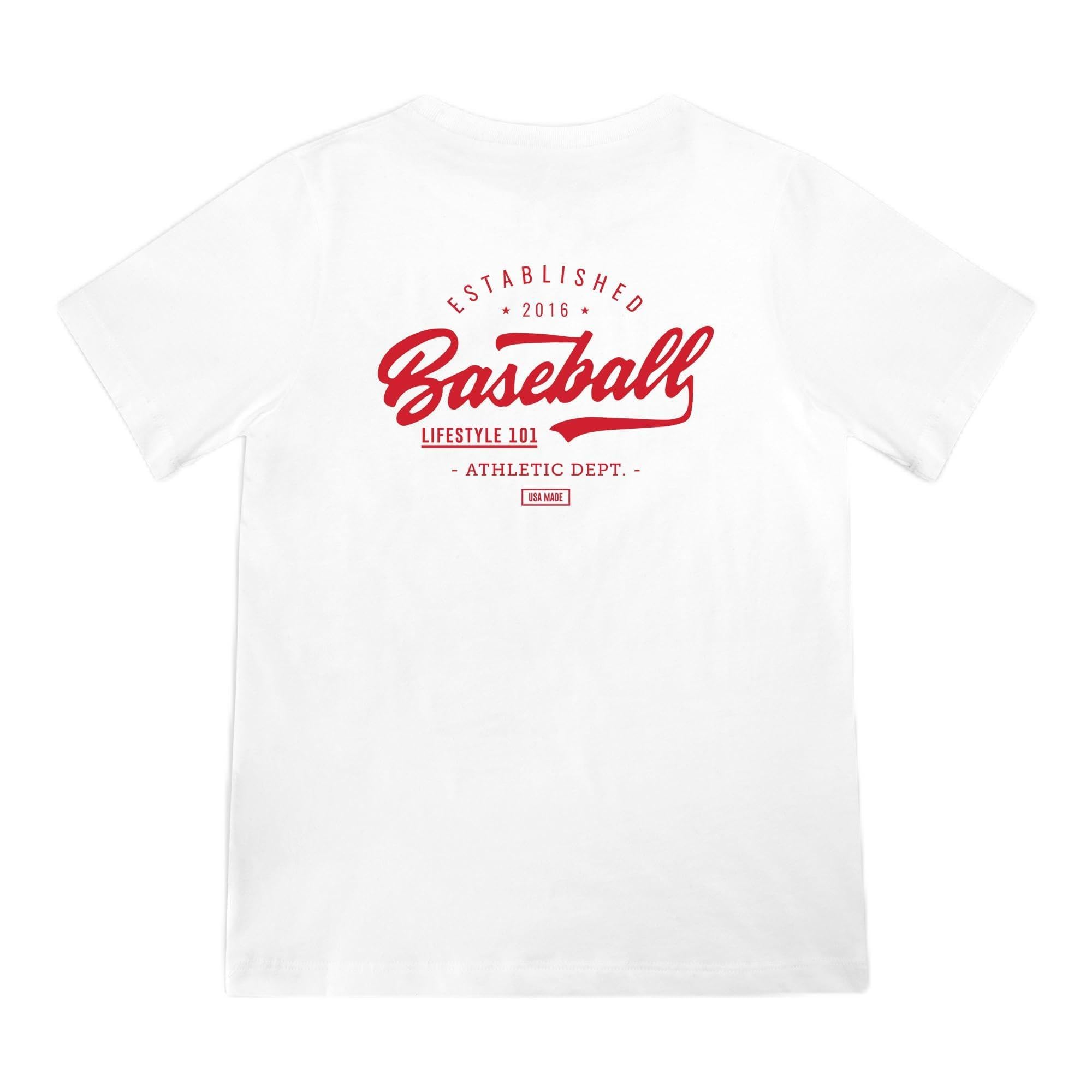 BL101 Youth Established Baseball Tee for Boys - BL White/BL Red, YL