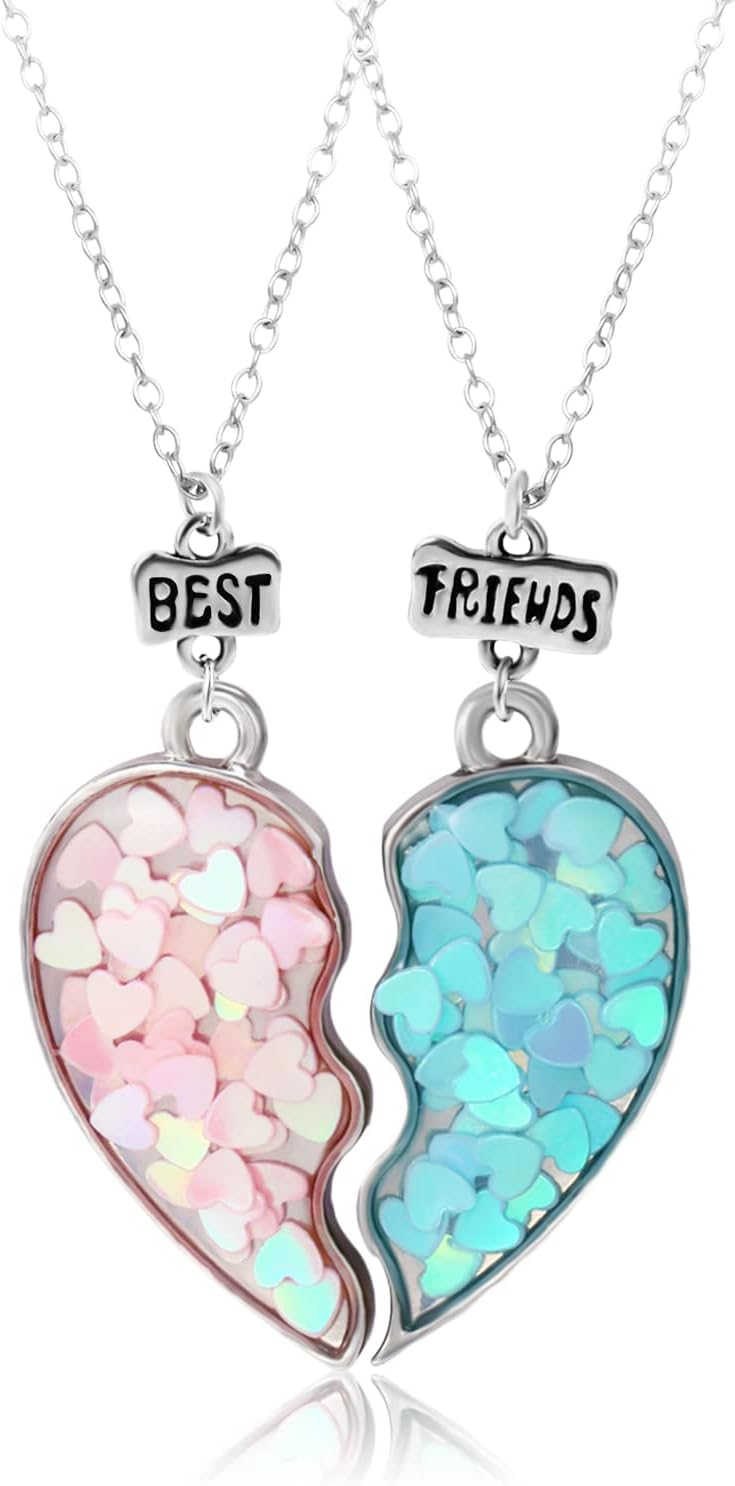 CHEERYMAGIC 2PCS BFF Friendship Pendant Necklace, Best Friend Necklace Cute Heart Matching for 2 Girls Women Kids Graduation Birthday Christmas A4-YYXL