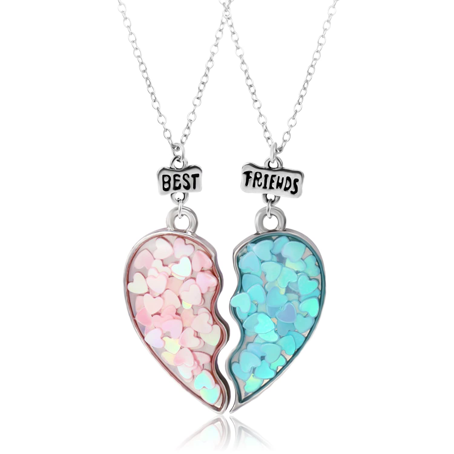 CHEERYMAGIC 2PCS BFF Friendship Pendant Necklace, Best Friend Necklace Cute Heart Matching for 2 Girls Women Kids Graduation Birthday Christmas A4-YYXL