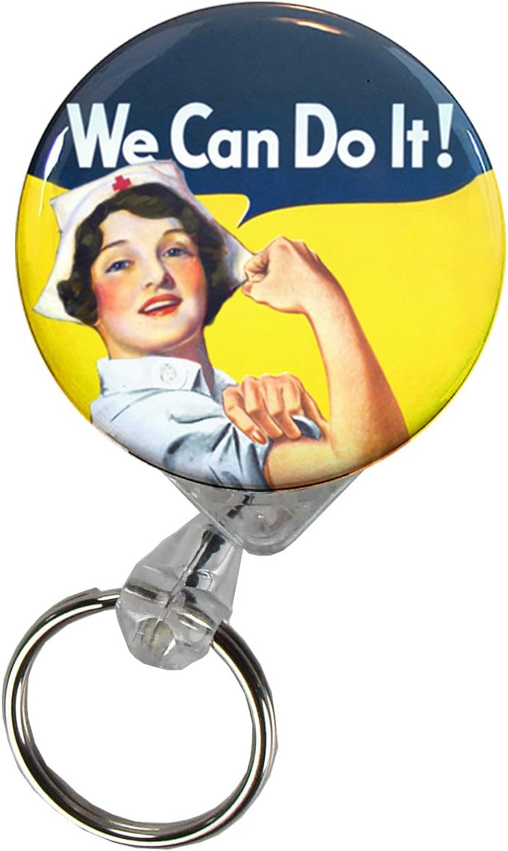 Buttonsmith Nurse Rosie Deluxe Retractable Heavy Duty Key Reel With Belt Clip and 24 inch Heavy Duty Cord - Made in the USA, 1 Year Warranty