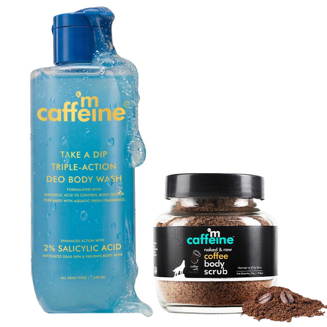 mCaffeine Exfoliate & Stay Fresh Duo | Exfoliating Coffee Body Scrub Powder Jar for Tan Removal & Soft-Smooth Skin | 3-in-1 Perfume Body Wash - Odour Control | Aqua Fresh Fragrance | 2% Salicylic Acid for Smooth Skin-image-19