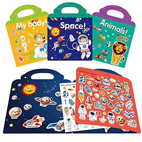 Toys for 2 3 4 5 Year Old Girls Boys Gifts,Reusable Sticker Books for Kids,Toddler Toys Age 2-4,Stickers for Kids Toys Age 2-5,Toddler Learning Toys, Gifts for 2 3 4 5 Year Old Girls Boys