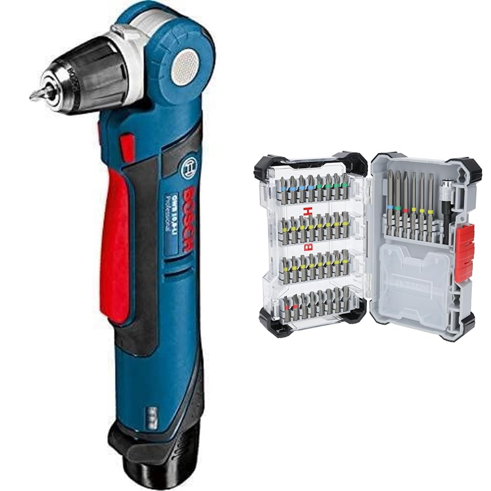 Bosch Professional 12V System Akku Winkelbohrmaschine GWB 12V-10 (L-BOXX, ohne Akku/ Ladegerät) + 40x Extrahartes Schrauberbit-Set, Amazon Exklusiv, 40-tlg. (197 x 110,5 mm)