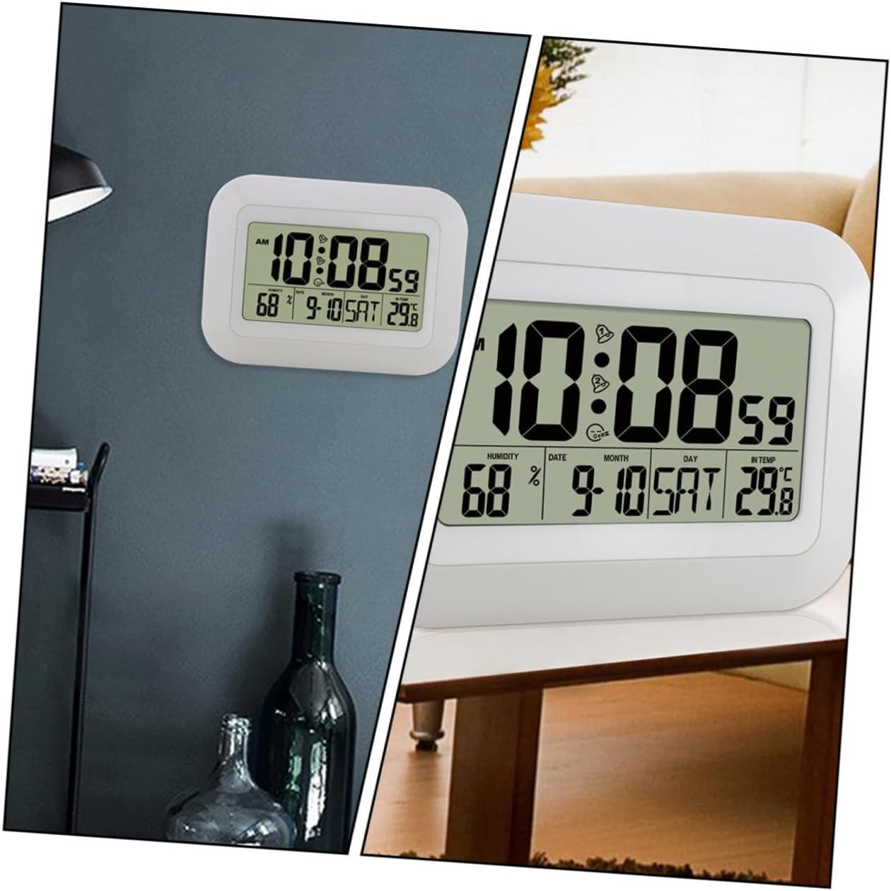 LIFKOME Multifunctional Digital Wall Clock Indoor Alarm Clock with Temperature Humidity Display White Compact Electronic for Home and Room Desktop Decor