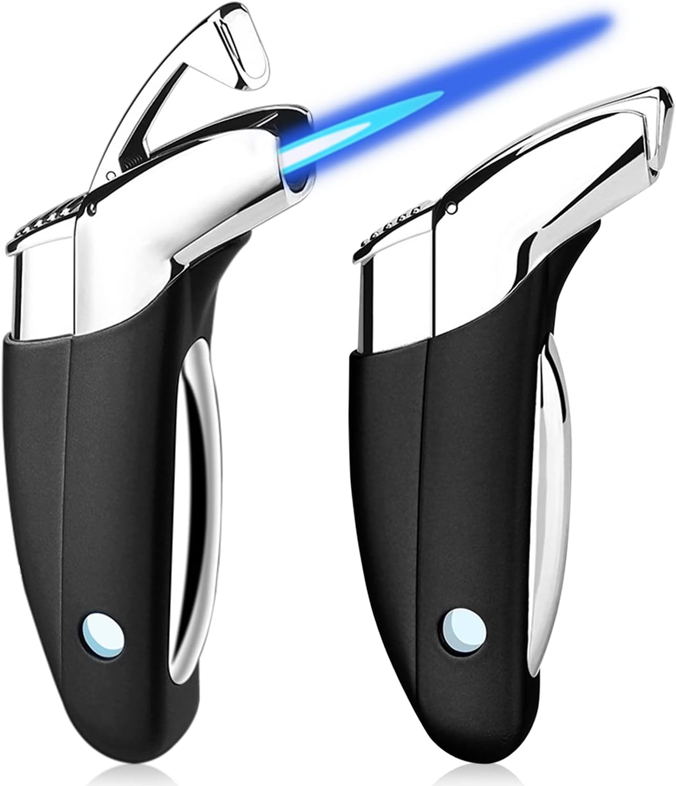 Torch Lighter, 2 Pack of Jet Flame Lighter Butane Refillable, Butane Lighter with Visible Window, Adjustable Cool Windproof Lighter, Great Gifts for Men and Women, Outdoor Indoor(Without Gas)-Black