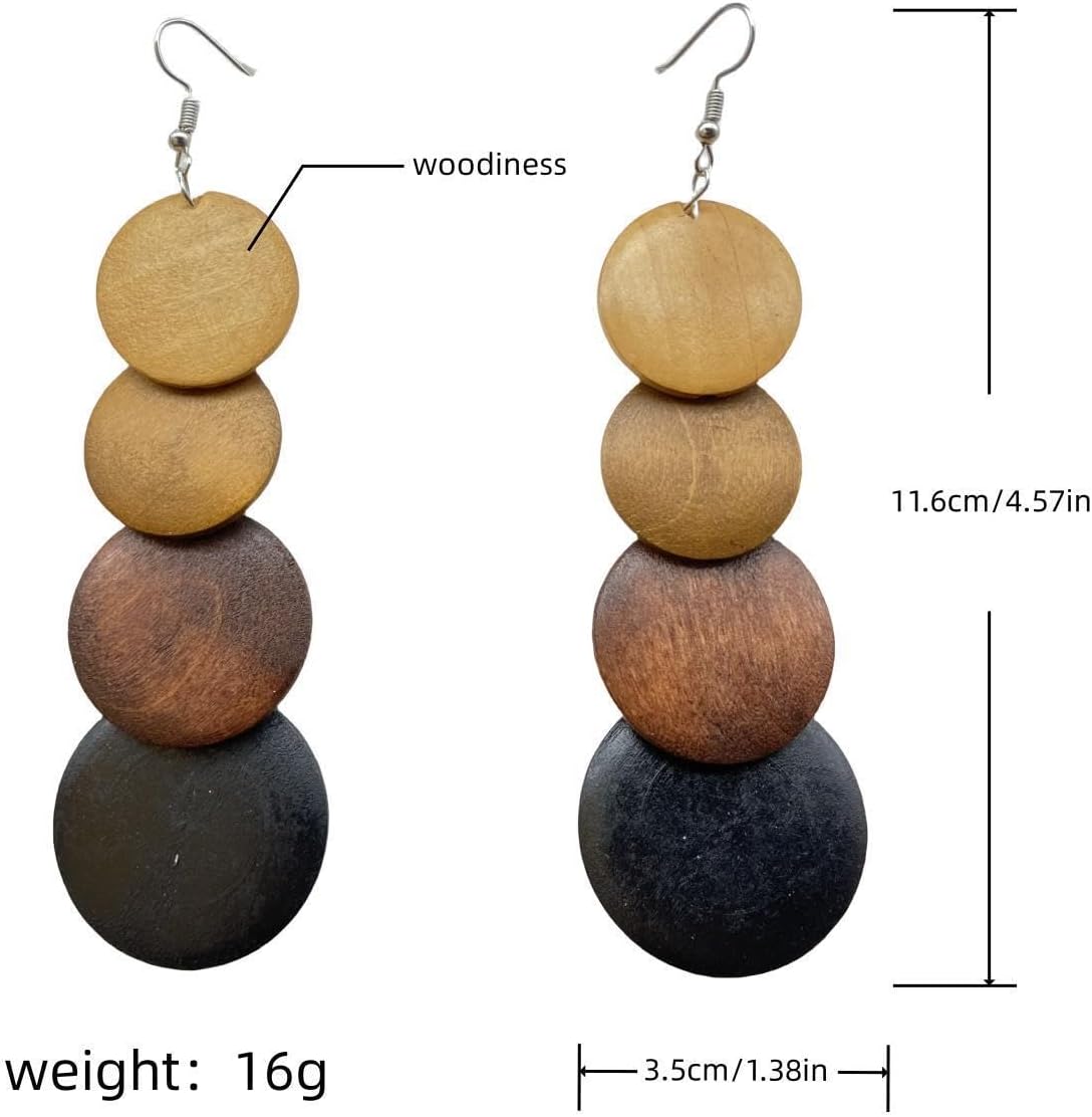 Caiyao Bohemian Vintage Wooden Necklace Earrings Bracelet Set Wood Bead Statement Collar Necklace Chunky Beaded Long Necklace Jewelry Set for Women