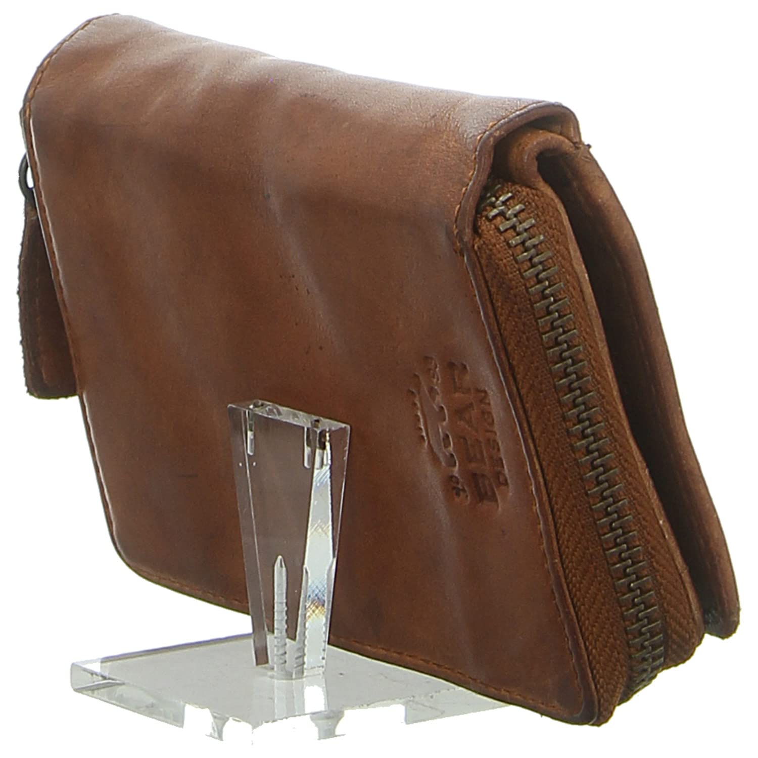 Bear Design Damen Geldbörse Leder Portemonnaie Geldbeutel 10 Kartenfächer Cognac