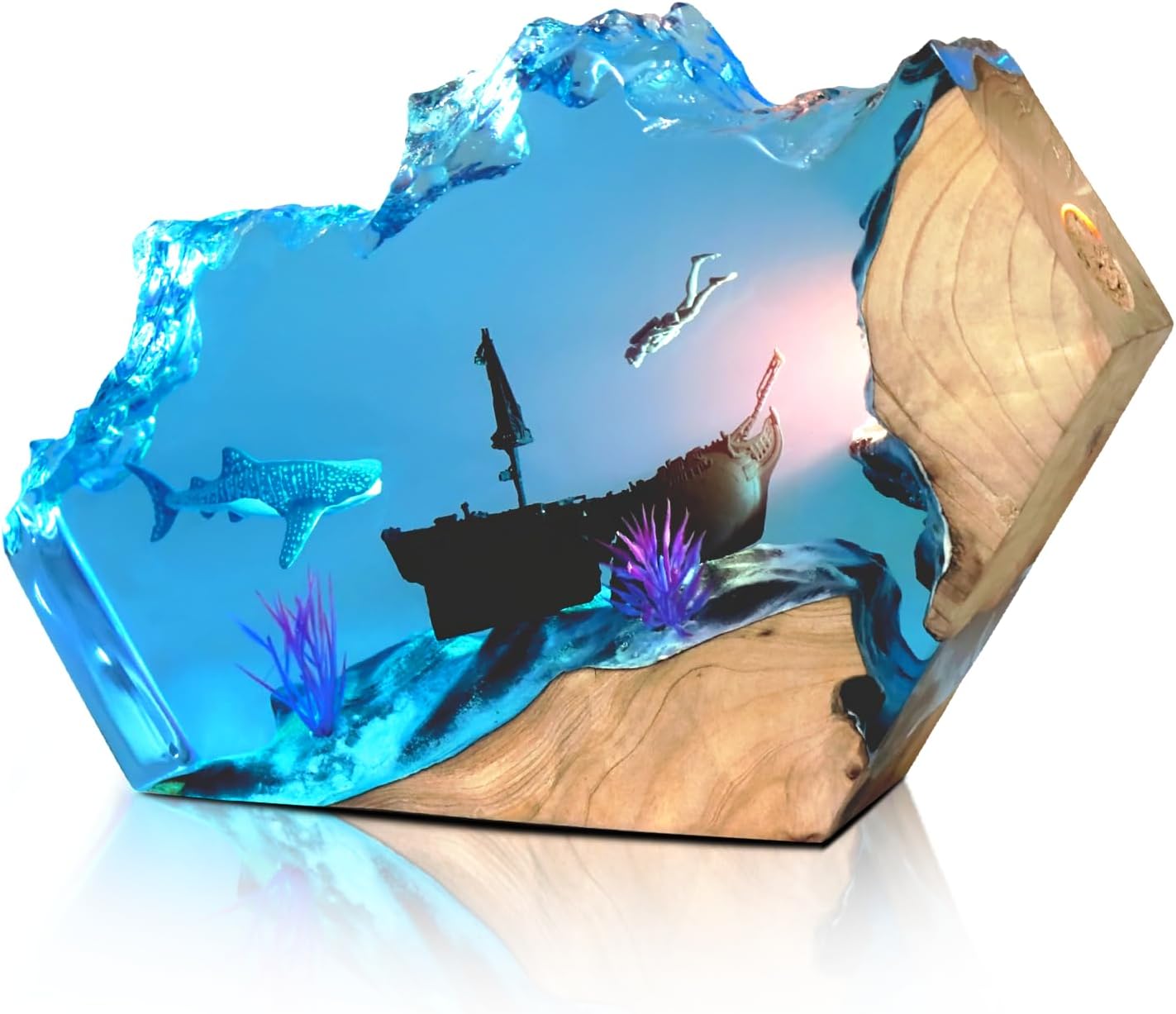 Epoxy Resin Lamp, Ocean Night Light,Artistry Home Decor Bedside Nightlight, Unique Resin Lighting, Nightstand Decorations for Bedroom, Suitable for Holidays(Sunken Boat)