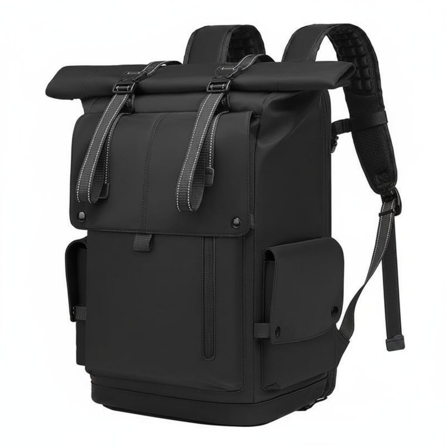 Large Capacity Travel Backpack Sturdy Roll Top Backpack Multi-Pocket Roll Top Rucksack Comfortable Straps for Men, Outdoor, Business Trip, Black-image-37