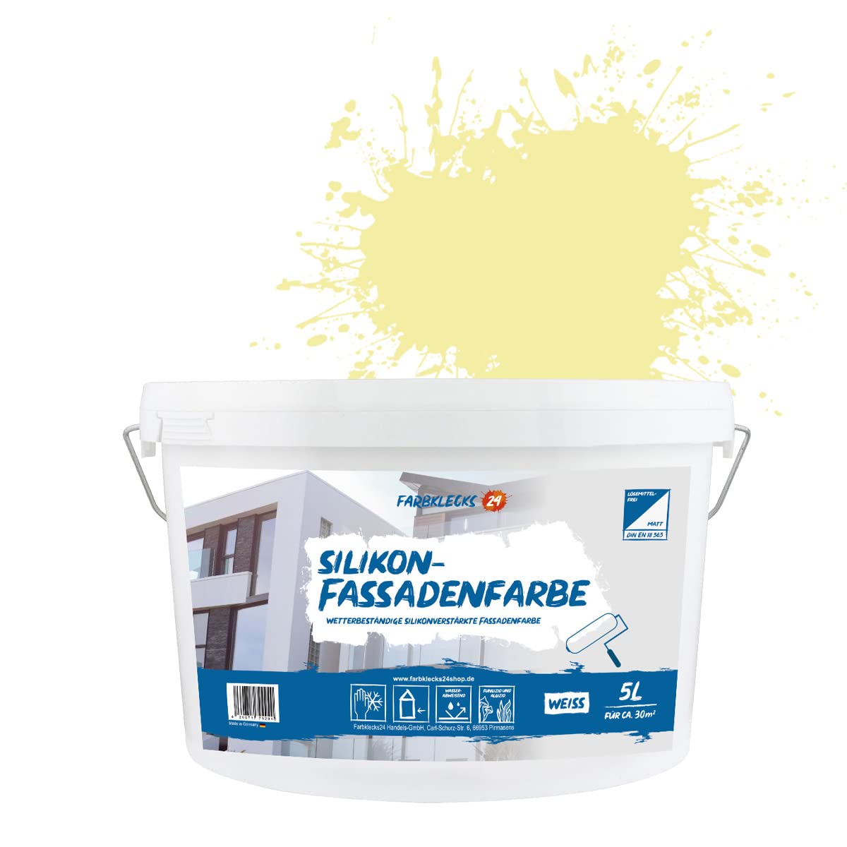 Silikon-Fassadenfarbe Color (versch. Größen/Farben) hohe Deckkraft, Wetterschutz, schmutzabweisend (5L, Gelb 4-1)