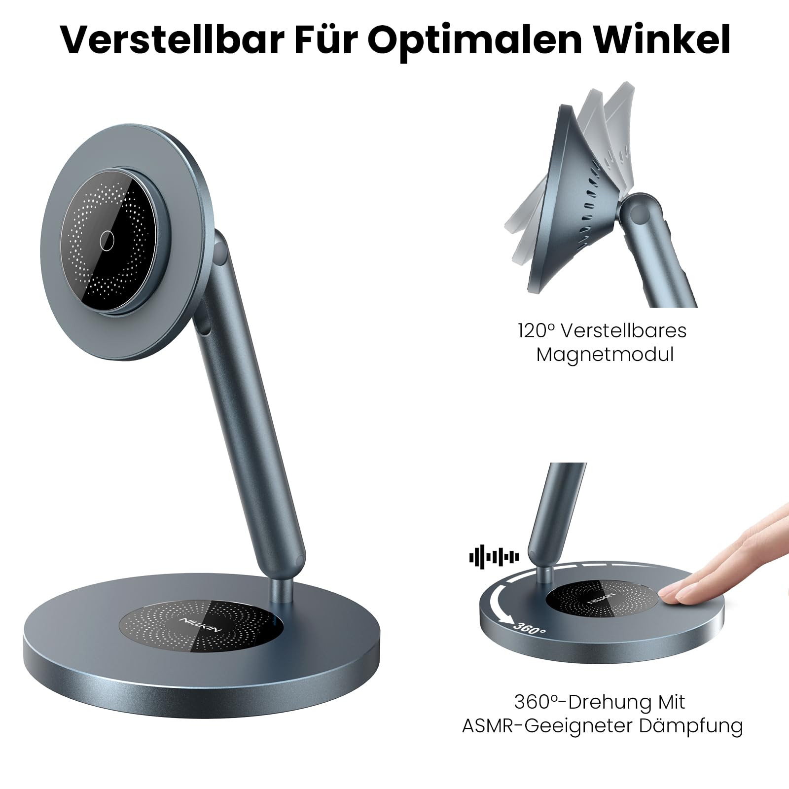 Nillkin Magnetischer Tablet Ständer Für iPad Pro & Air, Aluminium iPad Ständer Inkl. Starkem Magnetring, 360° Drehbare Basis, Verstellbar, Super Stabil, MagSafe Ladestation Für iPhone