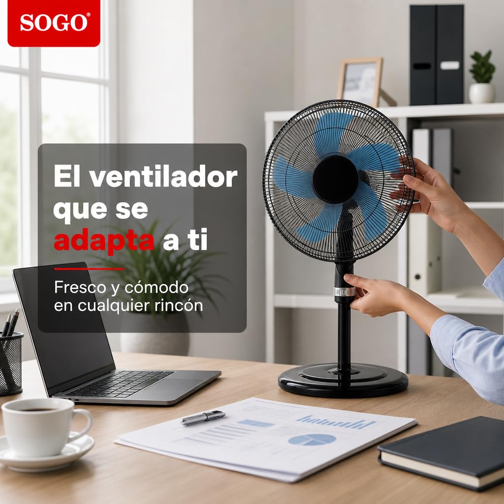 Sogo Ventilador 3 en 1 Silencioso Potente con 5 Aspas - Ventilador de Pie Sobremesa y Pared Versátil para Hogar y Oficina - Ventilador 16 Pulgadas Bajo Consumo con 3 Velocidades Ajustables
