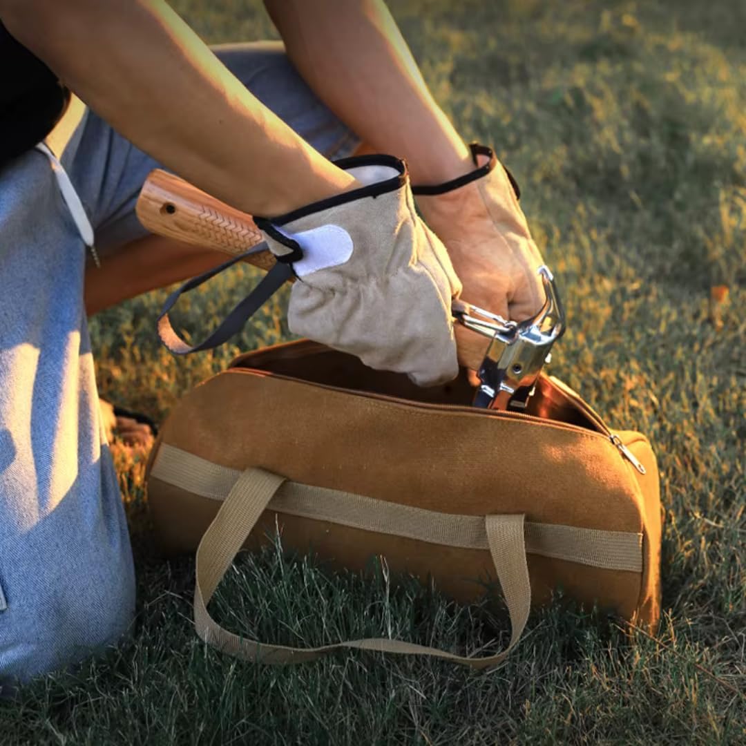 Marteau de camping pour tente de camping, tête en acier de haute qualité et poignée en bois massif avec poignée rembourrée, marteau de tente avec sangle de sécurité, maillet robuste (cuivre + kit de 8