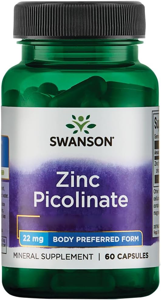 Swanson, Zinc Picolinate (Zinc Picolinate), with 22mg Elemental Zinc, 60 Capsules, High Dosed, Soy Free, Gluten Free, Non-GMO