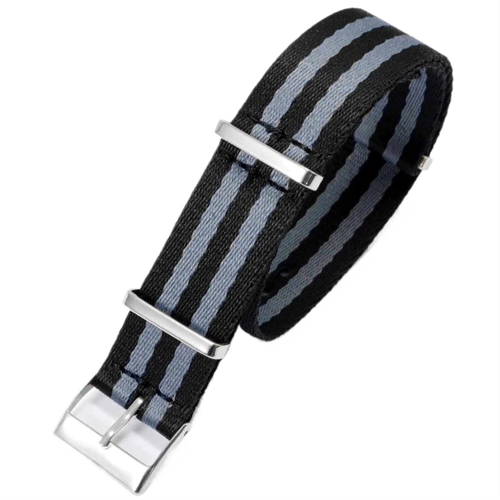 Hochdichtes Nylon-Canvas-Armband, 20 mm, für NATO-Band, 304 Edelstahlschnalle, Herren-Ersatzarmband, Uhrenzubehör für Omega (21 mm, Schwarz-Grau-Silber)