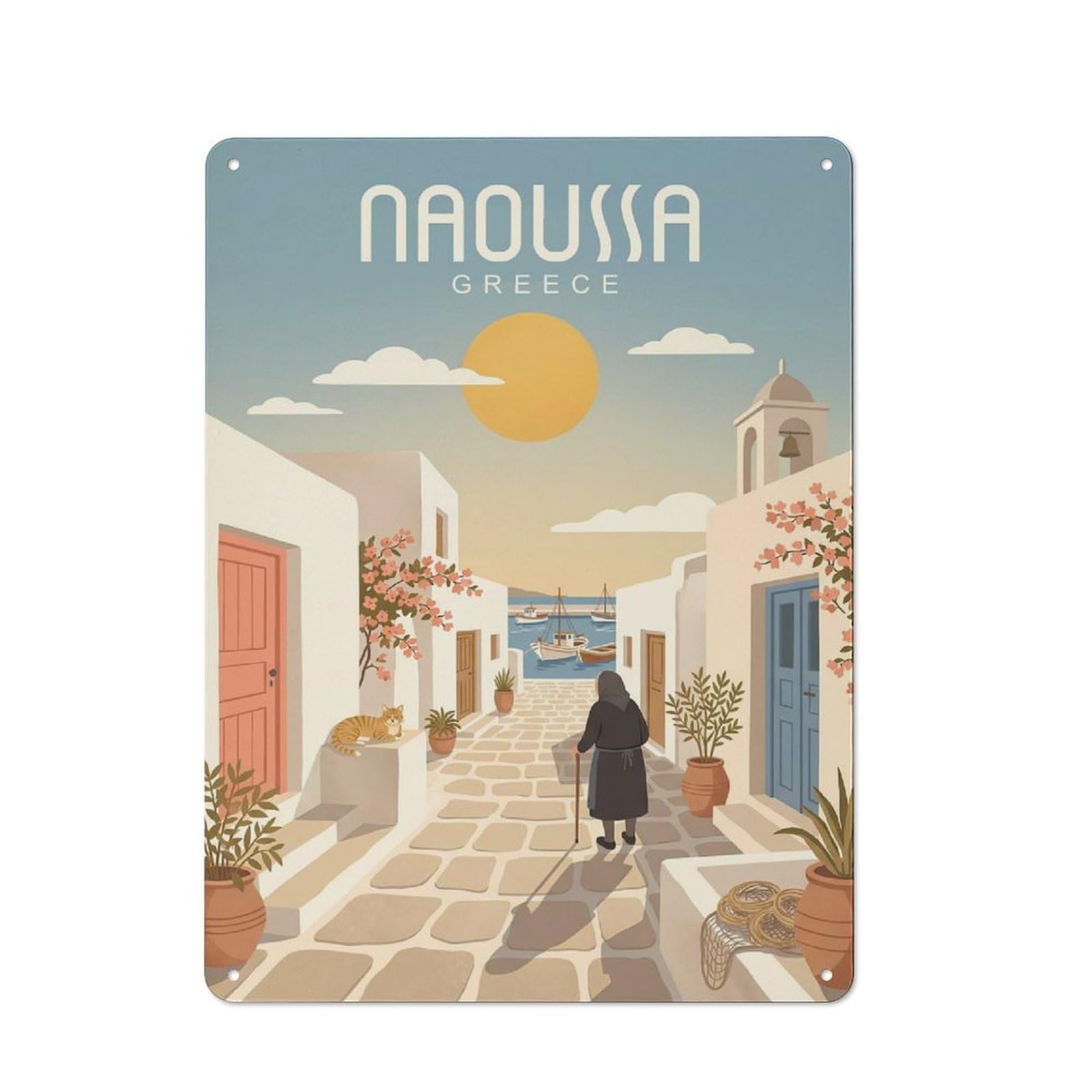 Junmoney Style-13 Naoussa Greece Vintage Tin Wall Plaque 40X30cm For Hobby Room Or Studio, A Decorative Metal Sign For Hobby Rooms And Studios