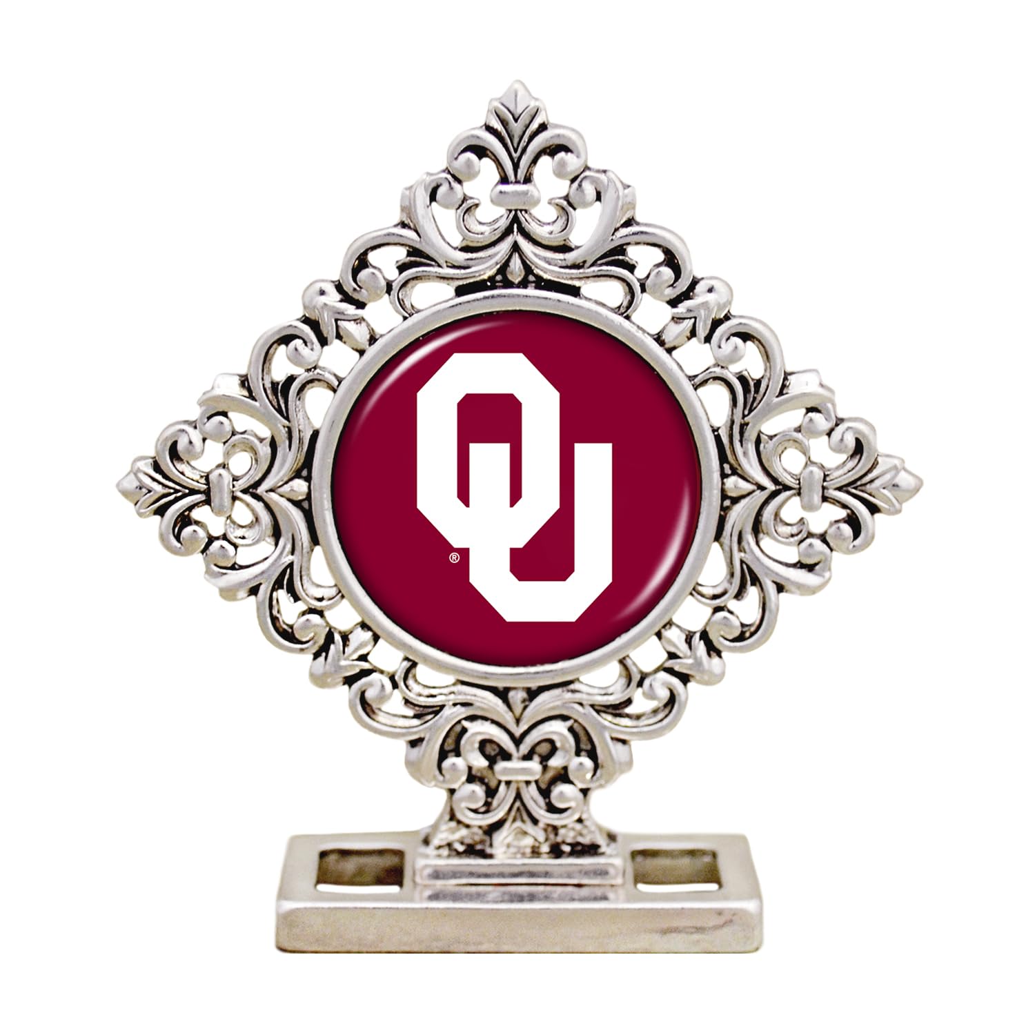 From the Heart Oklahoma Sooners Diamond Shaped Ornate Desk Decor, 2.5 x 2.375 inches, Silver Officially Licensed OU