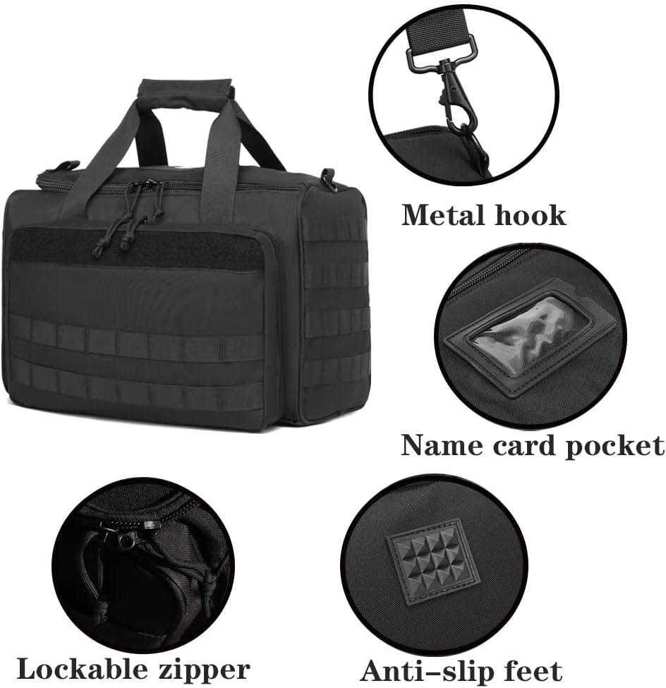 Tactical Gun Range Bag for Handguns Pistols and Ammo Large Shooting Range Duffle Bags for Magazine Shooting Gear Accessories Deluxe padded gun bag for Hunting Shooting Range Sport Competetion