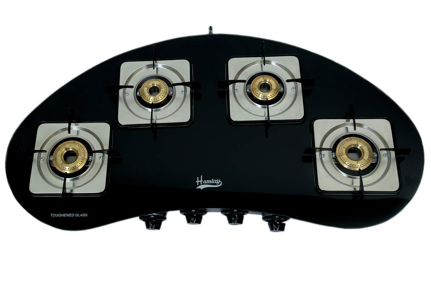 Hamlay Toughened Glass Top 4 Burner Manual Ignition Gas Stove (Protea GT04) (LPG Compatible), Black