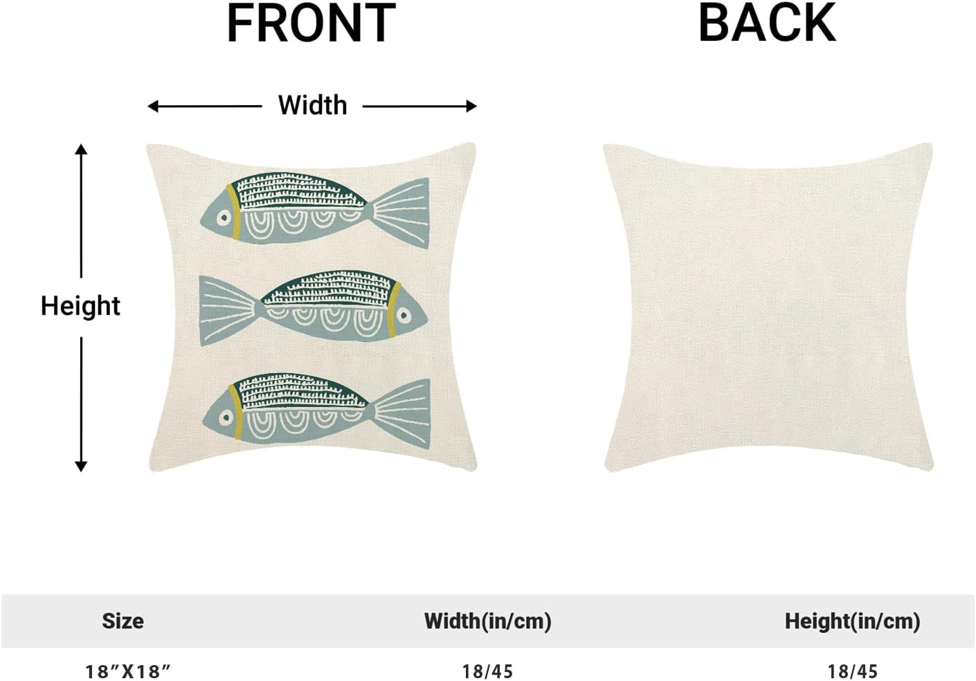 Coastal Blue Fish Pillow Covers 18x18 Inch Set of 2 Ocean Outdoor Throw Pillows Spring Summer Beach Nautical Pillowcase Linen Outdoor Decorative Cushion Covers for Bed Sofa Couch - Image 5
