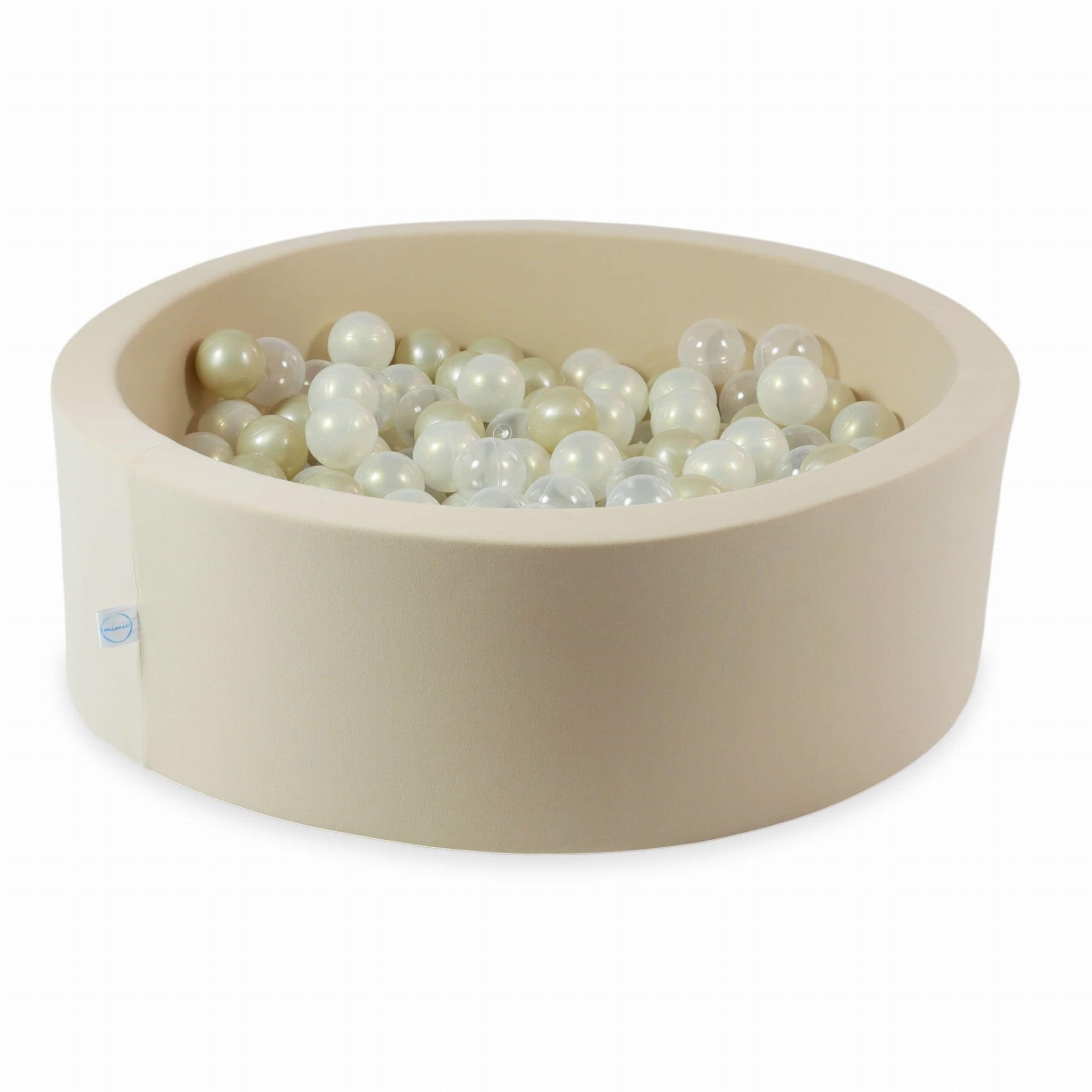 Mimii Bällebad 90x30cm 200 Bälle für Baby - Schaumstoff Bällepool für Kinder - Baby Ballgruben - Spielzeug Abnehmbar und Waschbar - Beige: Bällen Transparent/Hellgolden/Schillernd