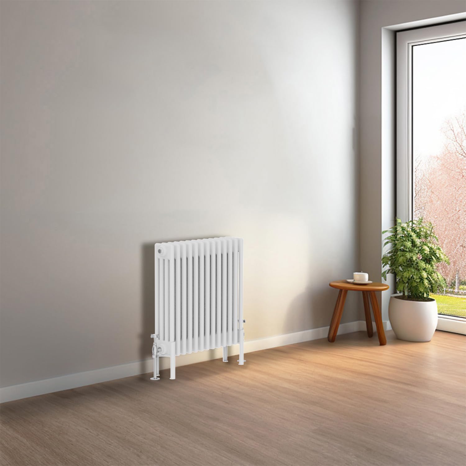 NRG Cast Iron Radiator Four Column 600x605mm Gloss White Traditional Column Cast Iron Style Radiator Central Heating Radiator Perfect for Bathrooms, Kitchen, Living Room — image 1