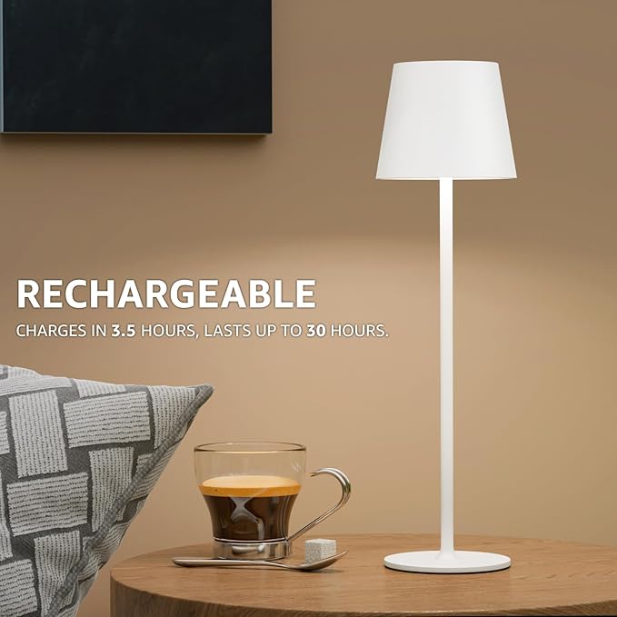 uuffoo uuffoo 2 Pack Rechargeable Table Lamp Cordless Battery Operated Table Lamps with 3 Colors Stepless Dimming, Desk Lamp for Restaurant, Patio, Bedroom, Bar (White) photo 6