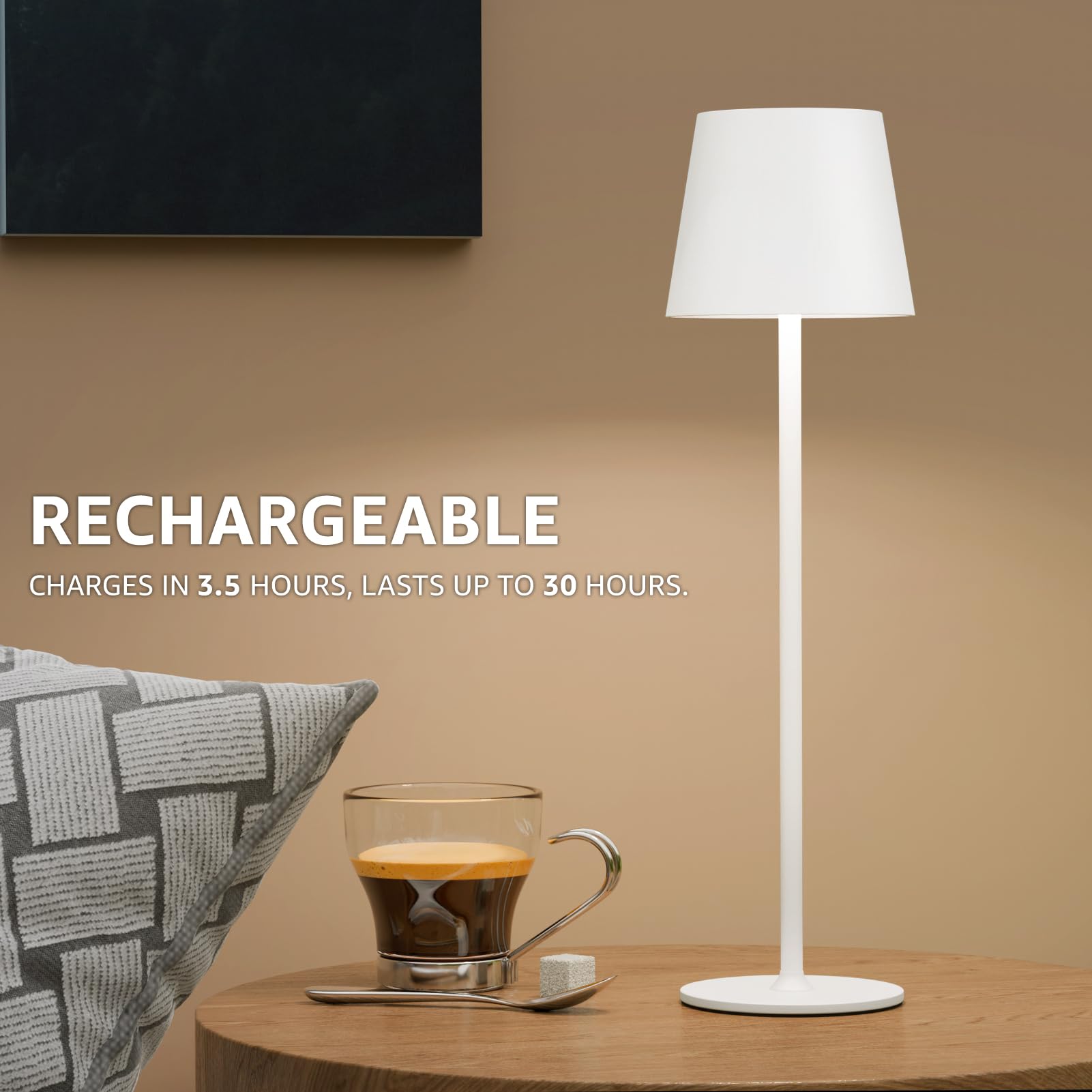 uuffoo Confezione da 3 lampade da tavolo senza fili, ricaricabili a batteria, 5000 mAh, luci LED touch control portatili, 3 colori dimmerabili, per esterni, caffè, camera da letto, cucina (bianco)