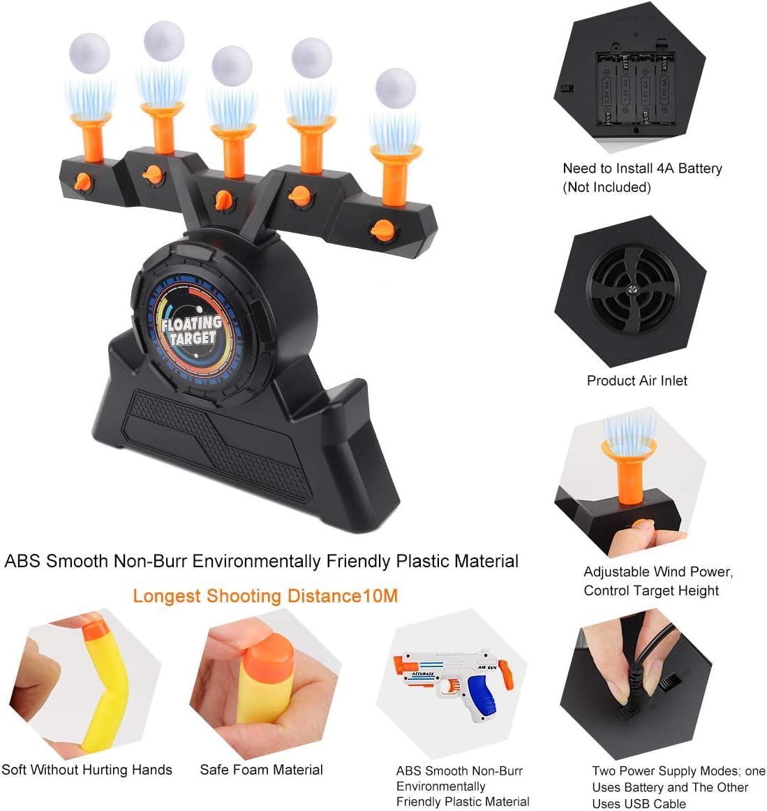 Herefun Gioco Bersaglio Galleggiante, Bersaglio Galleggiante Elettrico, Giochi di tiro Elettrico, Freccette Gioco Sparatutto Shooting Giocattoli da Allenamento con 2 Pistole, 10 Proiettile (arancione)