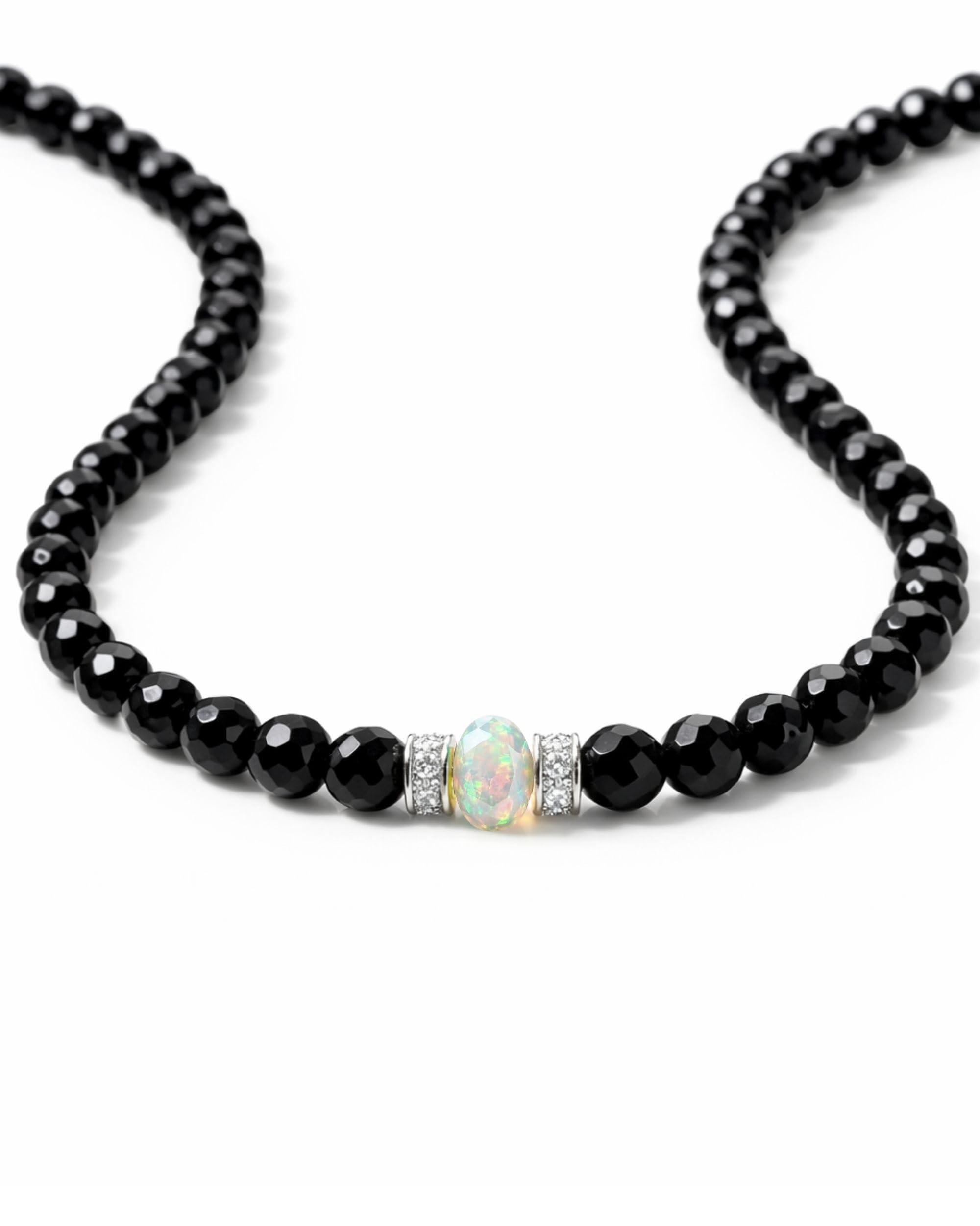 Collana con gemma/pietra naturale con perle in argento 925 e vero opale – collana di perle con certificato