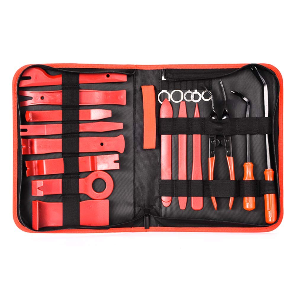 19Pcs Auto Audio Trim Removal Tool Set & Clip Plier Upholstery Fastener Remover Nylon Dash Door Panel Stereo Tool