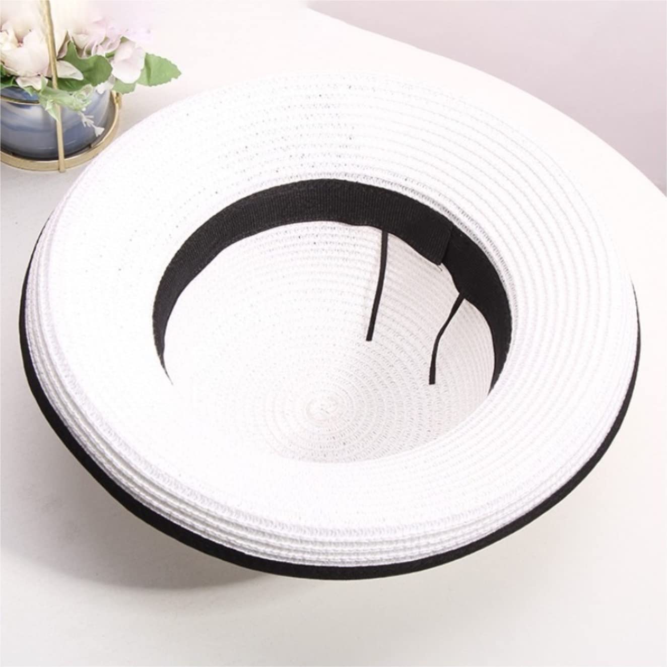 Sombrero de Playa Plegable, Sombrero De Paja Verano Sol Enrollado Lazo ala Ancha Simple Casual Viaje Sombrero Playa Verano