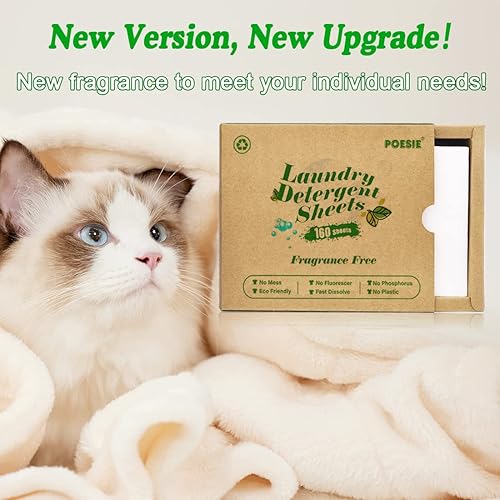 Miniatura 2 de Poesie Juego de 640 hojas de detergente para ropa sucia, sin plástico, biodegradable, sin residuos, sin fragancia