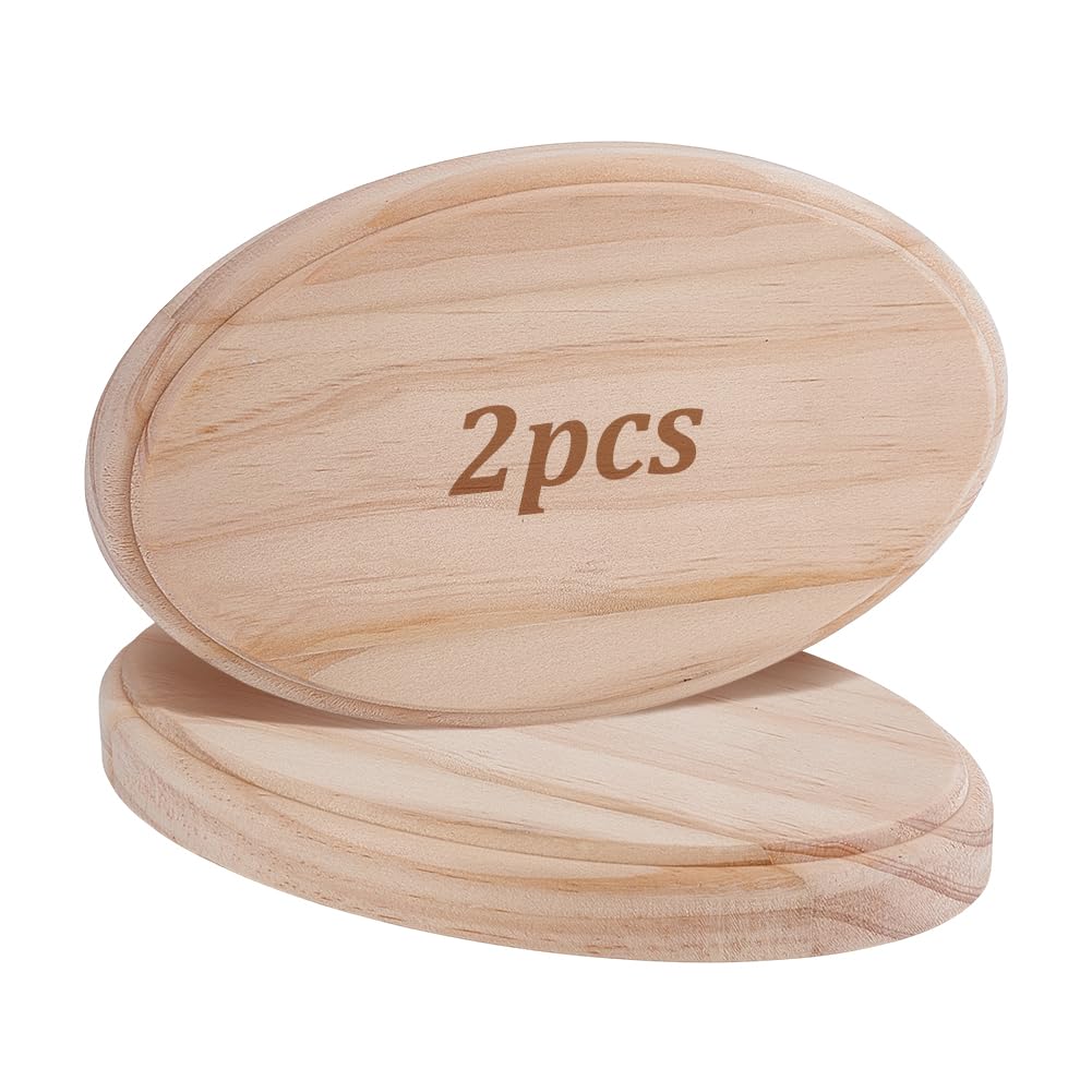 AHANDMAKER 2 Pack Natural Wooden Oval Cutouts 4x7 Inch Unfinished Blank Wood Plaques for Door Sign Farmhouse DIY Home Decor Crafts Christmas Halloween Wall Decor