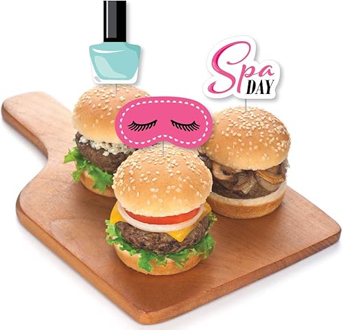 Miniatura 3 de Big Dot of Happiness Día de spa  Decoración para cupcakes de postre  Maquillaje para niñas  Selecciones transparentes para golosinas  Juego de 24