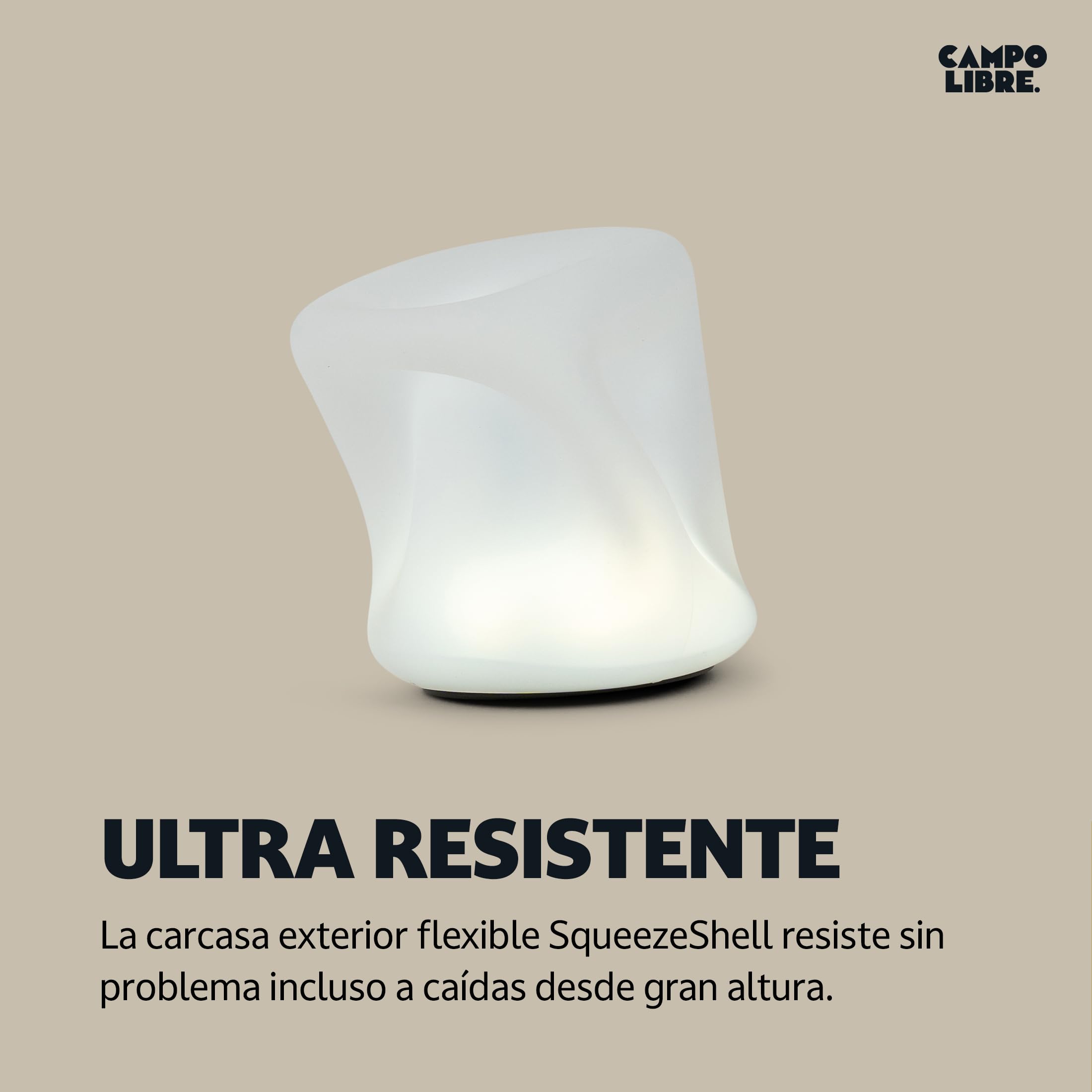 Campo Libre.® LENI Lampara Recargable – Luz Exterior con Asa Flexible, Luz Camping Regulable, Linterna de Mesa IPX4, 200 h de Autonomía, SqueezeShell irrompible, Carga USB-C, Rectángulo, Azul