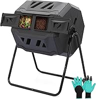 Vista 1 de Athena Collection Vaso de compost, 2 cámaras de compostaje doble de 21.5 galones para exteriores, fácil giro y rotación rápida con 2 puertas
