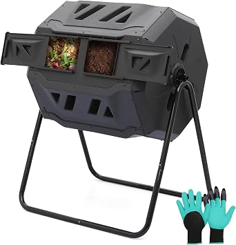 Athena Collection 43 Gallons Dual Compost Tumbler with 2 Sliding Doors