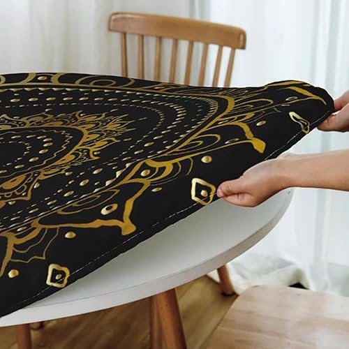 Miniatura 6 de Mantel ajustable de poliéster con bordes elásticos color verde pálido y fucsia, diseño de orquídeas y piedras en mantel de jardín, fundas redondas