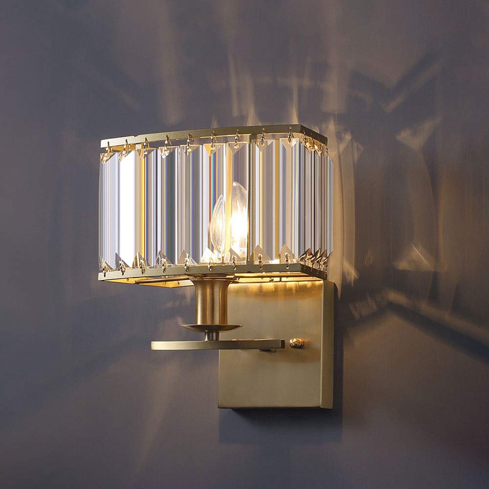 ASerZenith Led Wall Lamp, Brass Wall Sconce Fixtures, Easy-To-Fit Crystal Lampshade Classic Wall Light, Post For Living Room Corridor Aisle Bathroom Bedroom Bedside Lamp